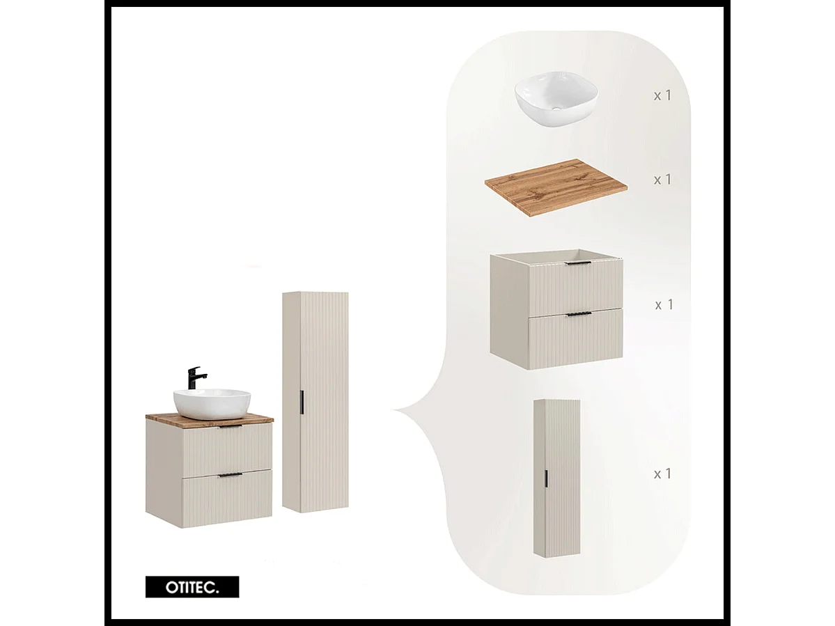 Ensemble meuble de salle de bain de 60 cm - avec plan - avec vasque - LIVA CASHMERE