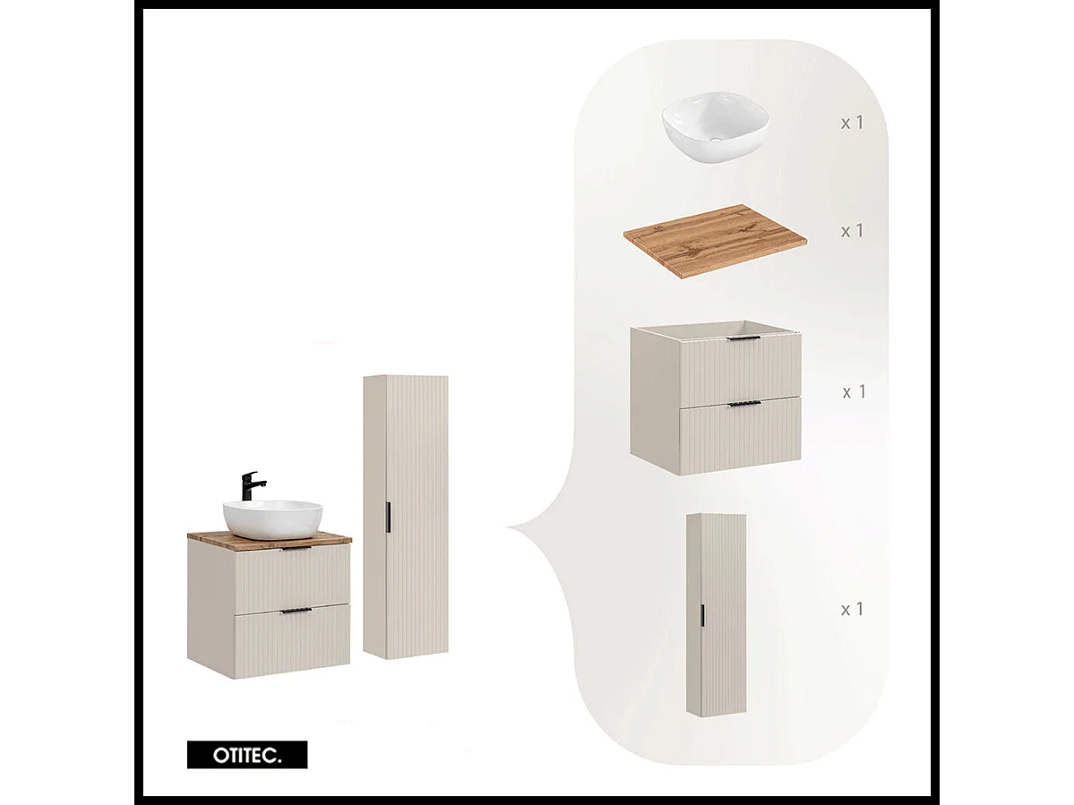 Ensemble meuble de salle de bain de 60 cm - avec plan - avec vasque - LIVA CASHMERE