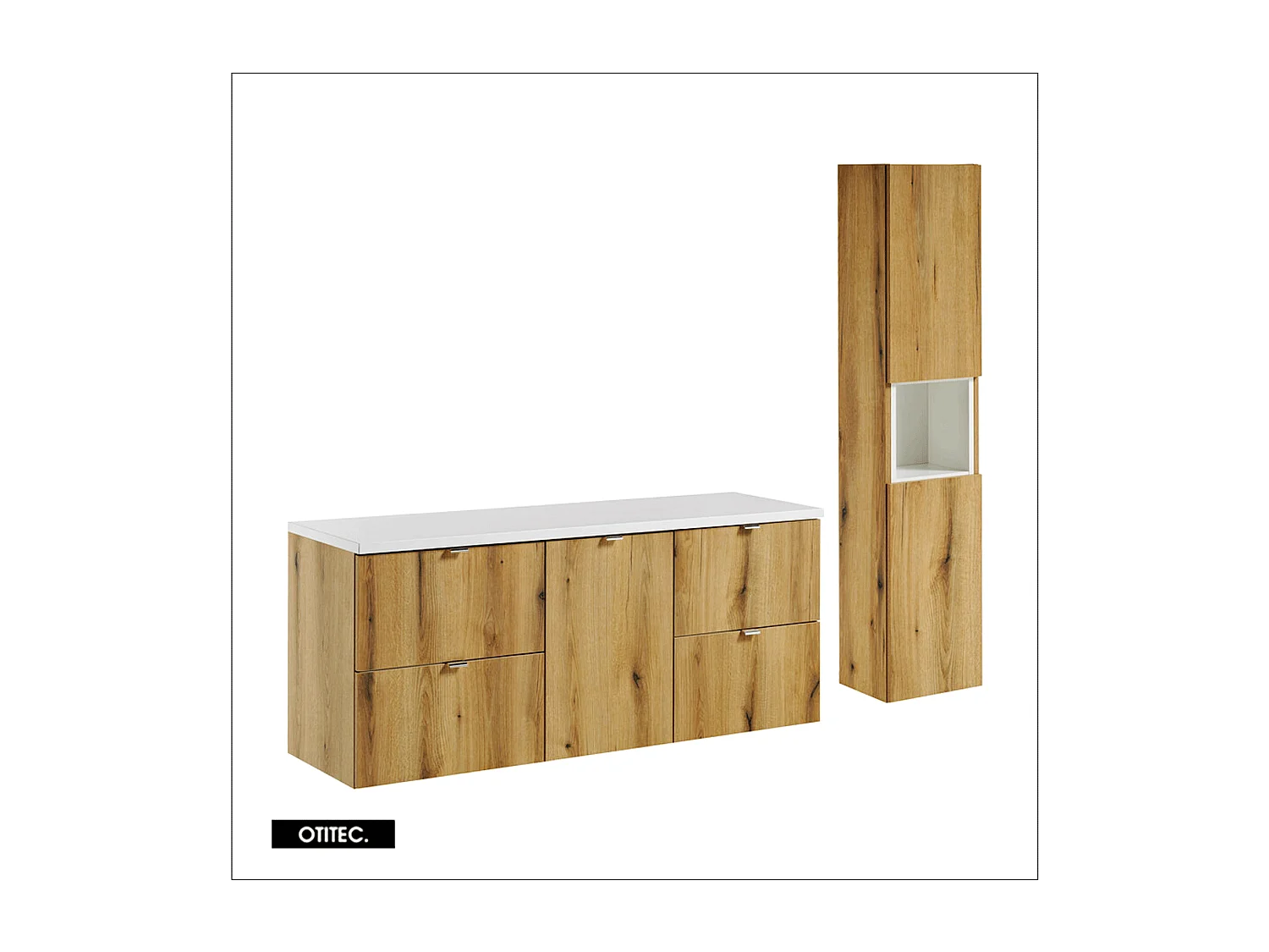 Ensemble de meuble de salle de bain - 140 cm - Oak/Blanc - avec plan - avec colonne - 4 tiroirs - VOLTA Oak