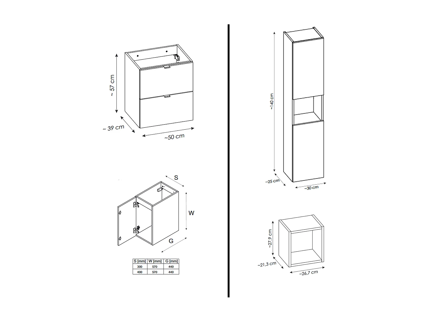 Ensemble de meuble de salle de bain - 140 cm - Oak/Blanc - avec plan - avec colonne - 4 tiroirs - VOLTA Oak