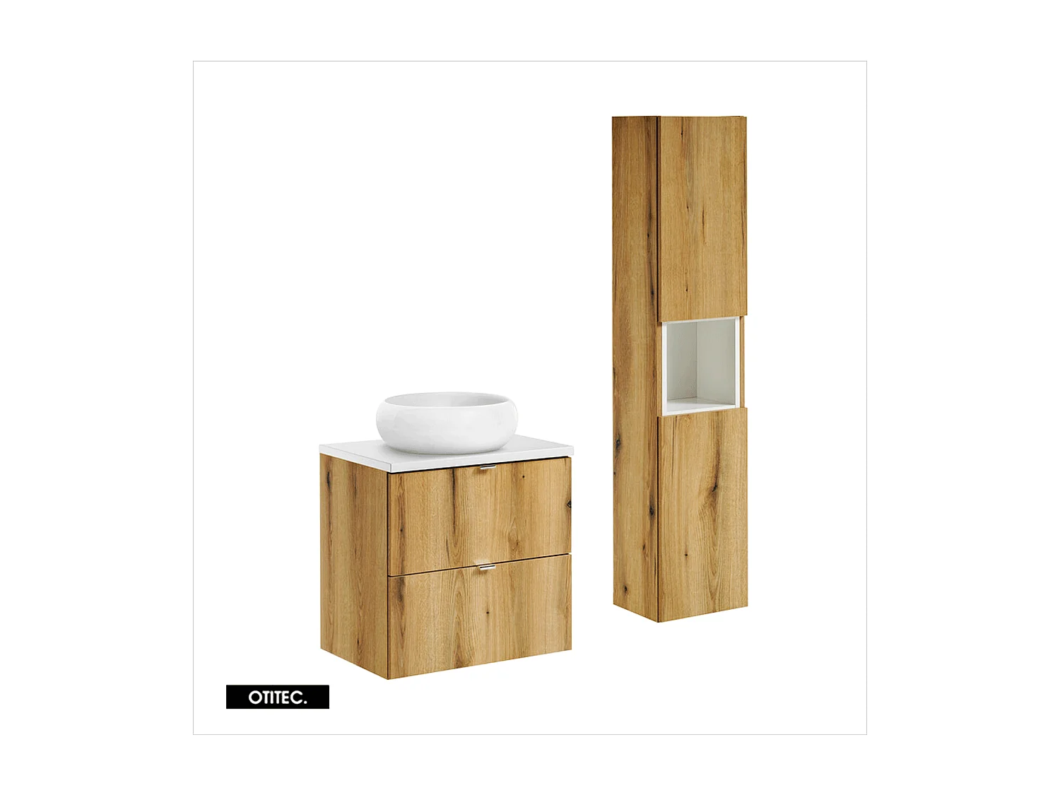 Ensemble de meuble de salle de bain - 60 cm - Oak/Blanc - avec vasque à poser - avec plan - avec colonne - 2 tiroirs - VOLTA Oak