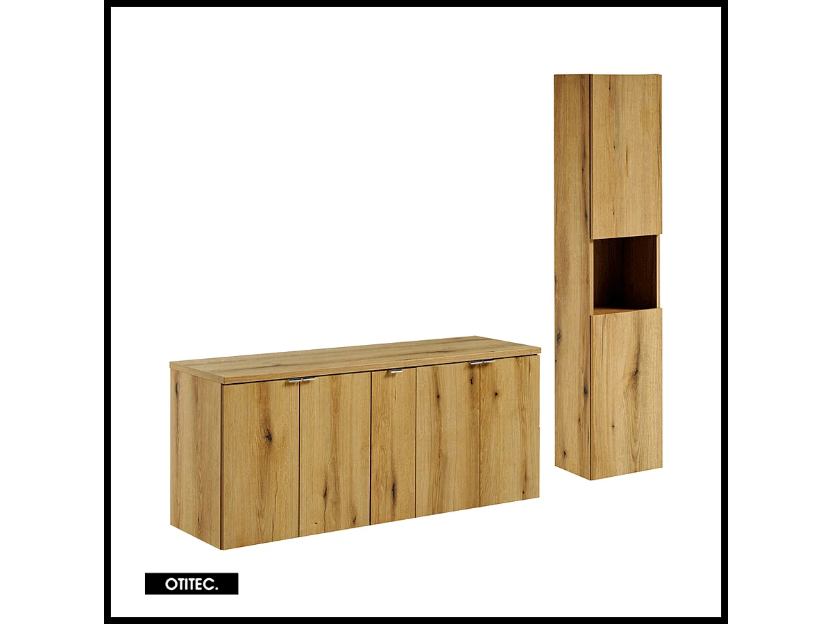 Ensemble de meuble de salle de bain - 140 cm - Oak - avec plan - avec colonne - 4 portes - VOLTA Oak