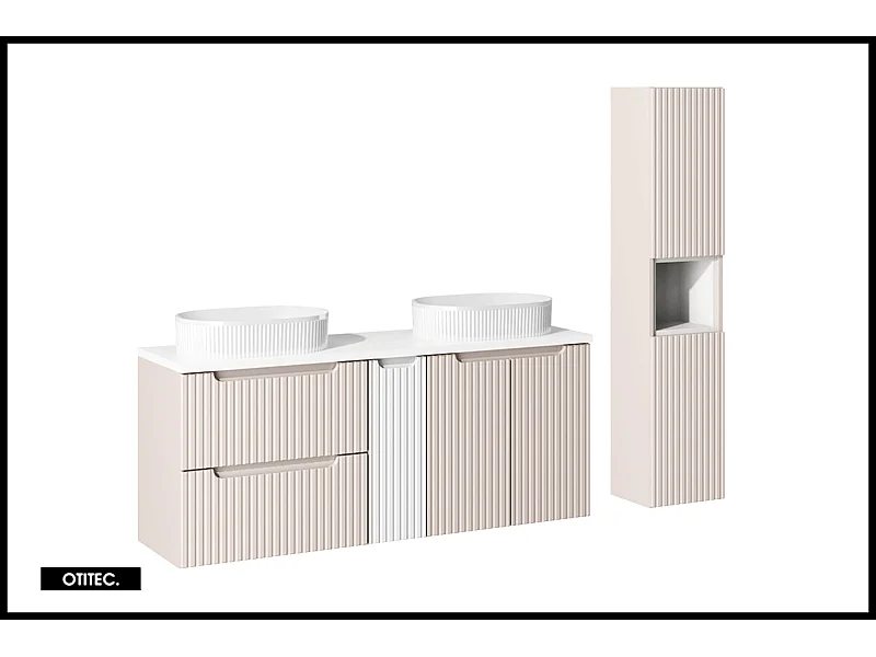 Meuble sous vasque de 140 cm - avec 2 vasques à poser - avec plan - Cachemire Mat/Blanc - 2 portes/tiroirs - VOLTA CASHMERE