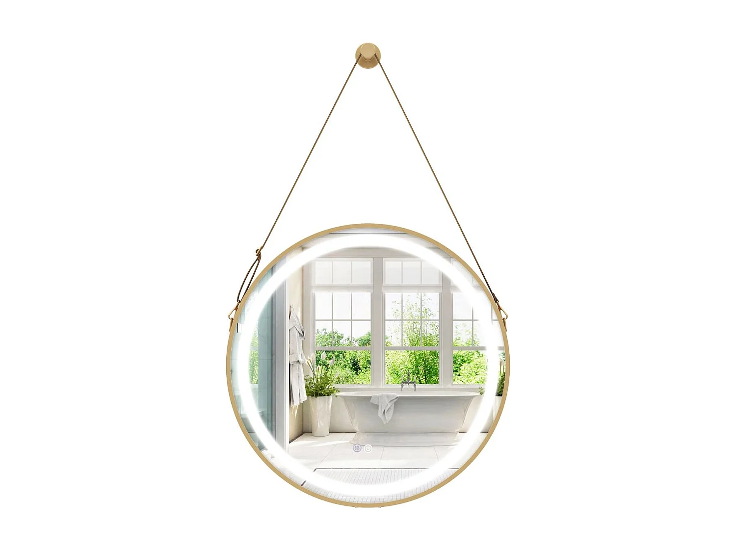 Miroir Mural de Salle de Bain Miroir Circulaire 60 x 60 cm avec Sangle de Suspension Lumière LED 3 Couleurs Fonction Mémoire, Argent