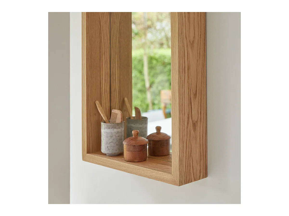 Spiegel Badezimmerspiegel Wandspiegel mit Rahmen aus Eichenholz 70x45 cm