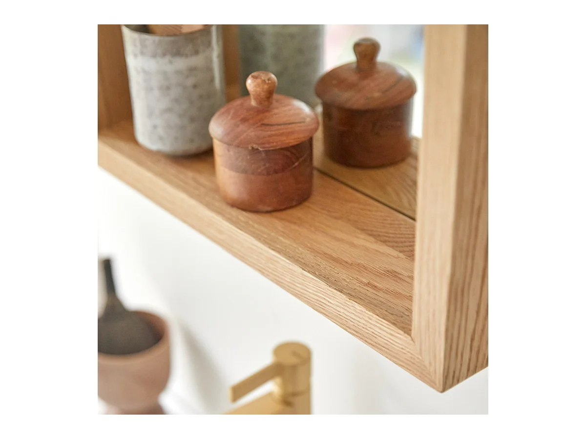 Spiegel Badezimmerspiegel Wandspiegel mit Rahmen aus Eichenholz 70x45 cm