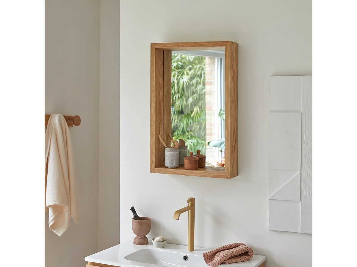 Specchio legno quercia cornice 70x45 cm mensola bagno parete design