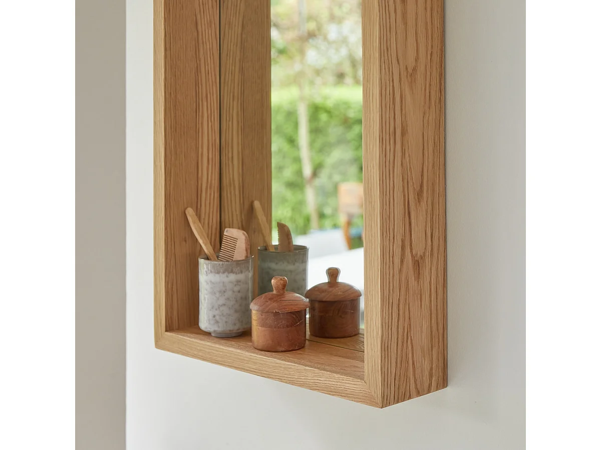 Specchio legno quercia cornice 70x45 cm mensola bagno parete design