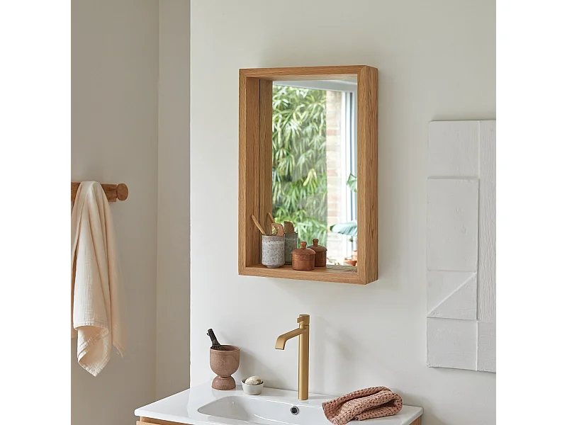 Specchio legno quercia cornice 70x45 cm mensola bagno parete design
