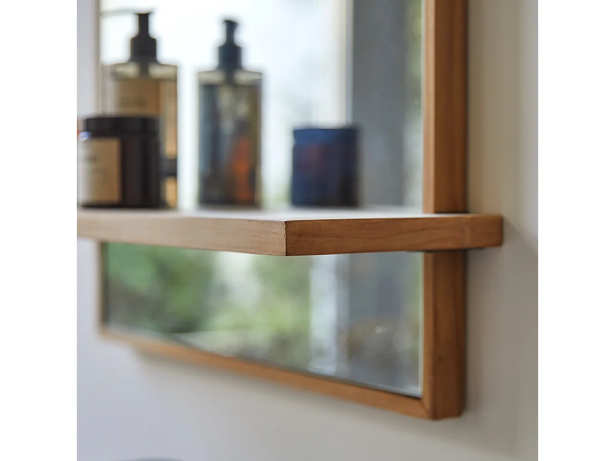 Specchio da parete in Teak Galyno 75x50 con mensola