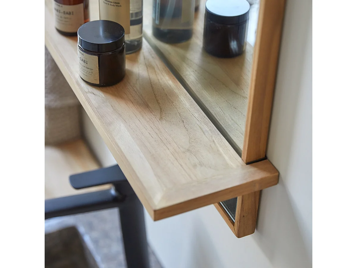 Specchio da parete in Teak Galyno 75x50 con mensola