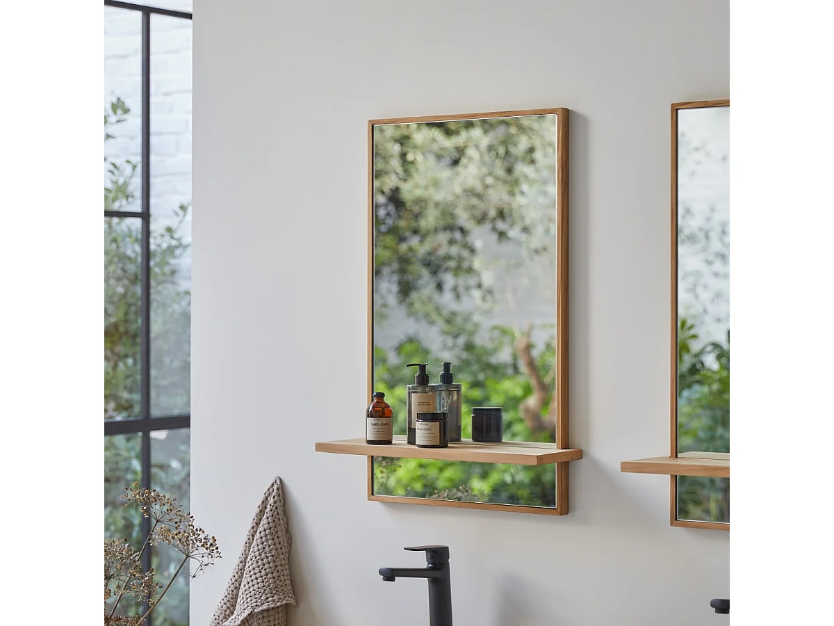 Specchio da parete in Teak Galyno 75x50 con mensola