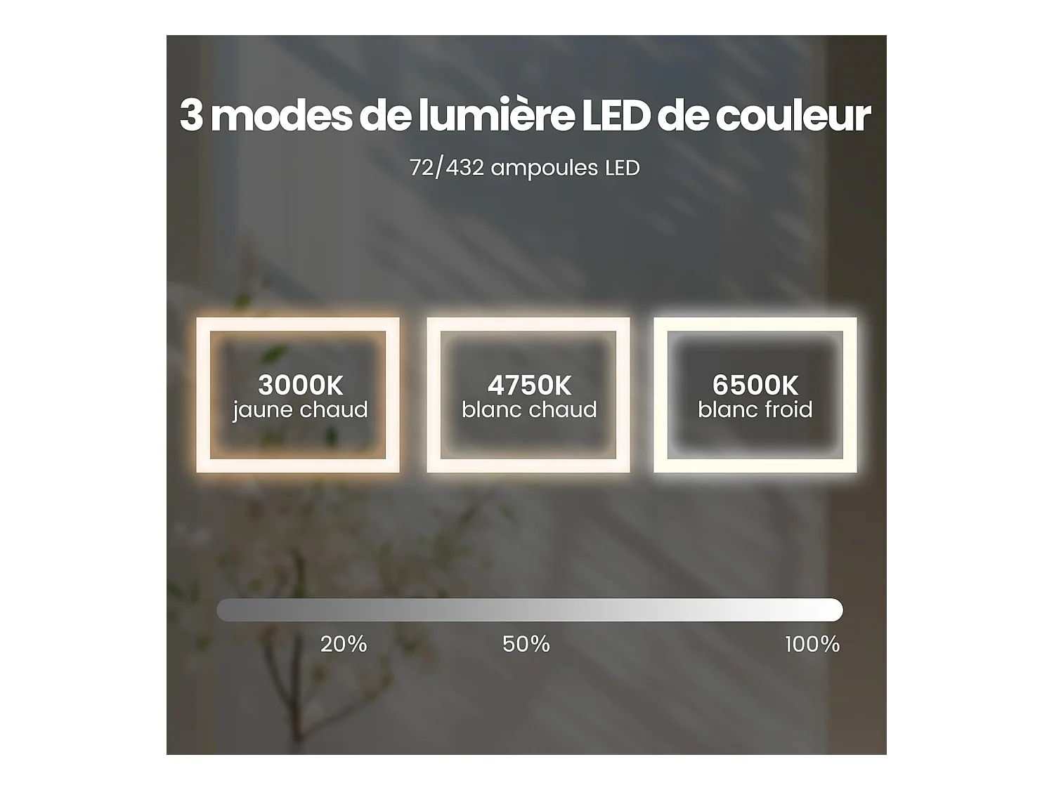 Miroir salle de bain led, miroir lumineux avec 3 couleurs et luminosité, (90x70x4cm)