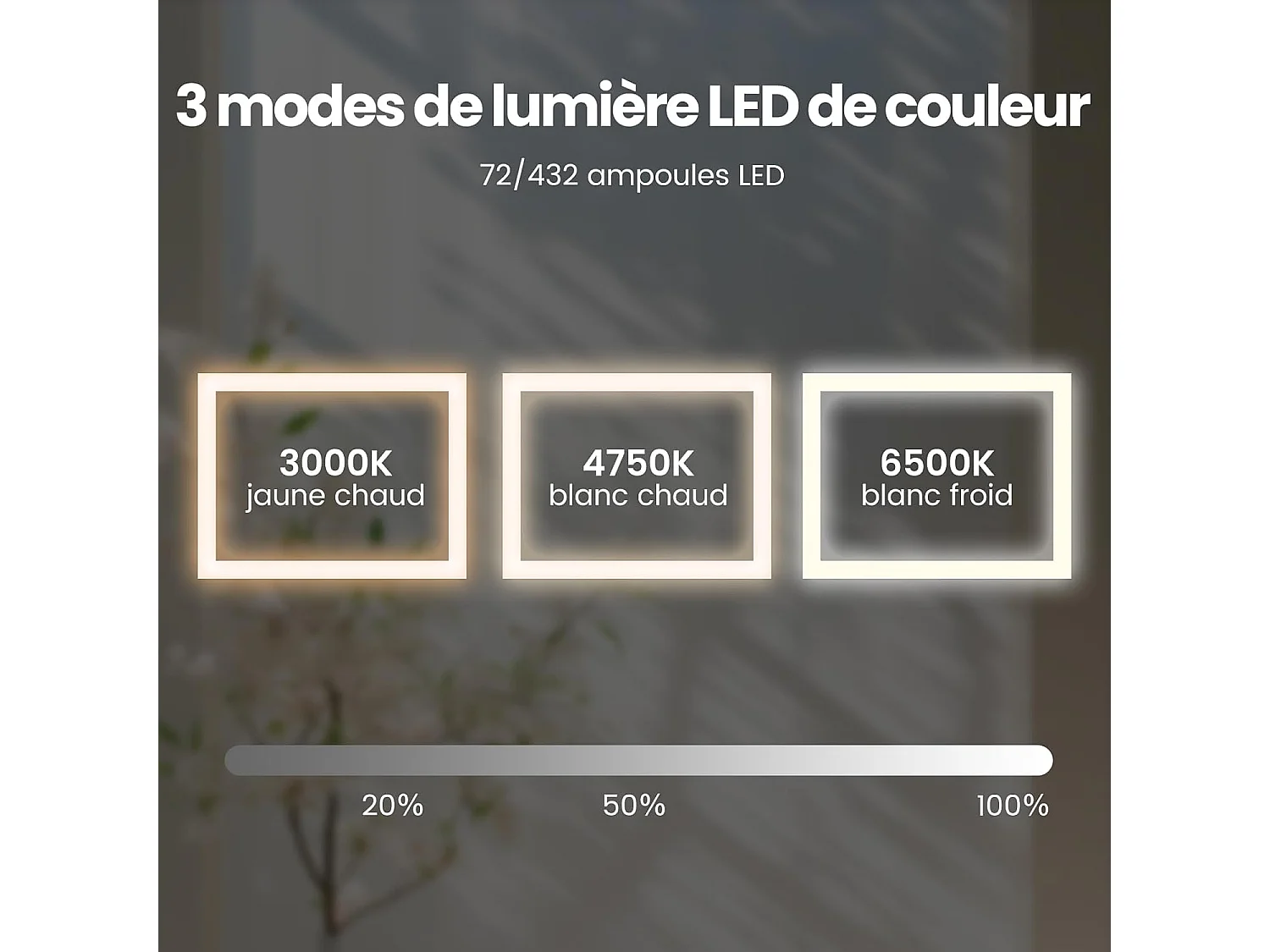 Miroir salle de bain led, miroir lumineux avec 3 couleurs et luminosité, (90x70x4cm)