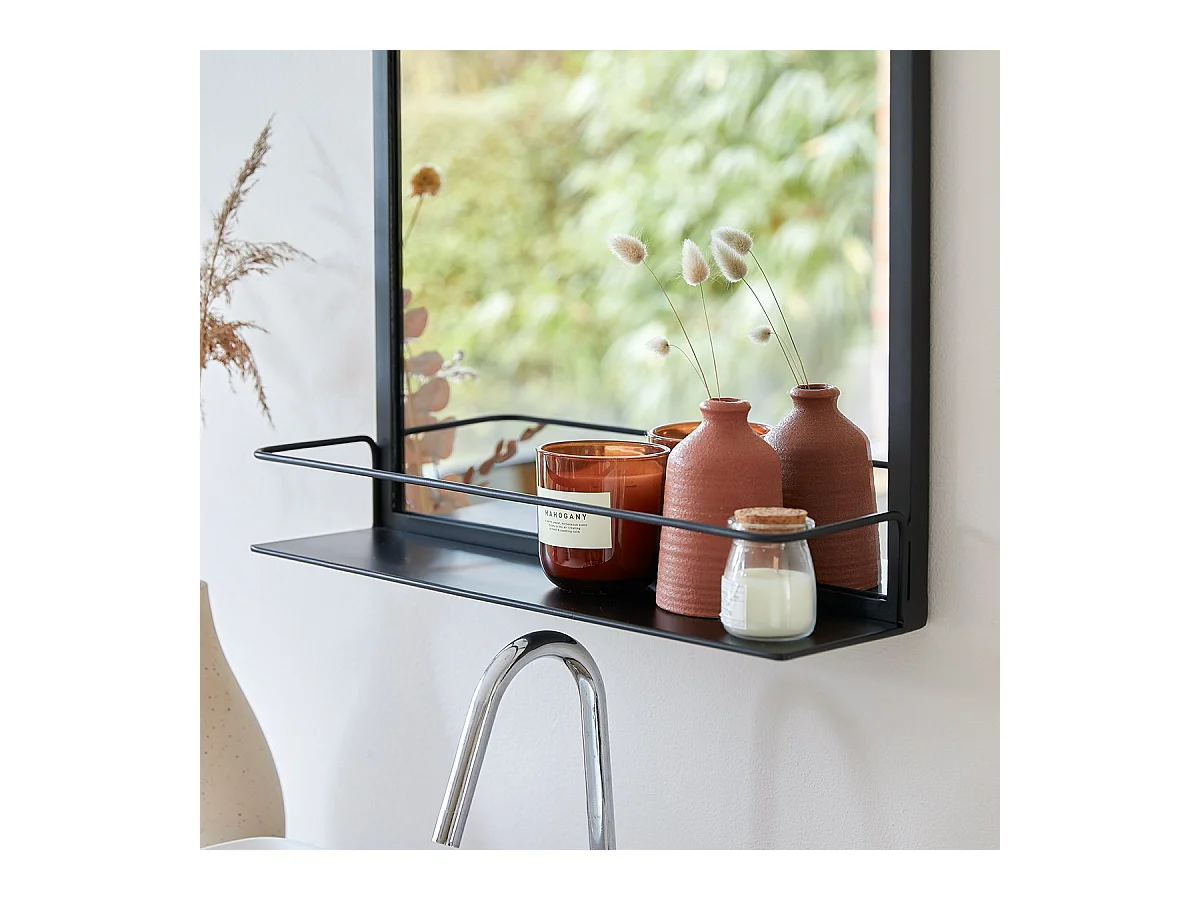 Miroir rectangulaire en métal noir Lison 70x50 cm