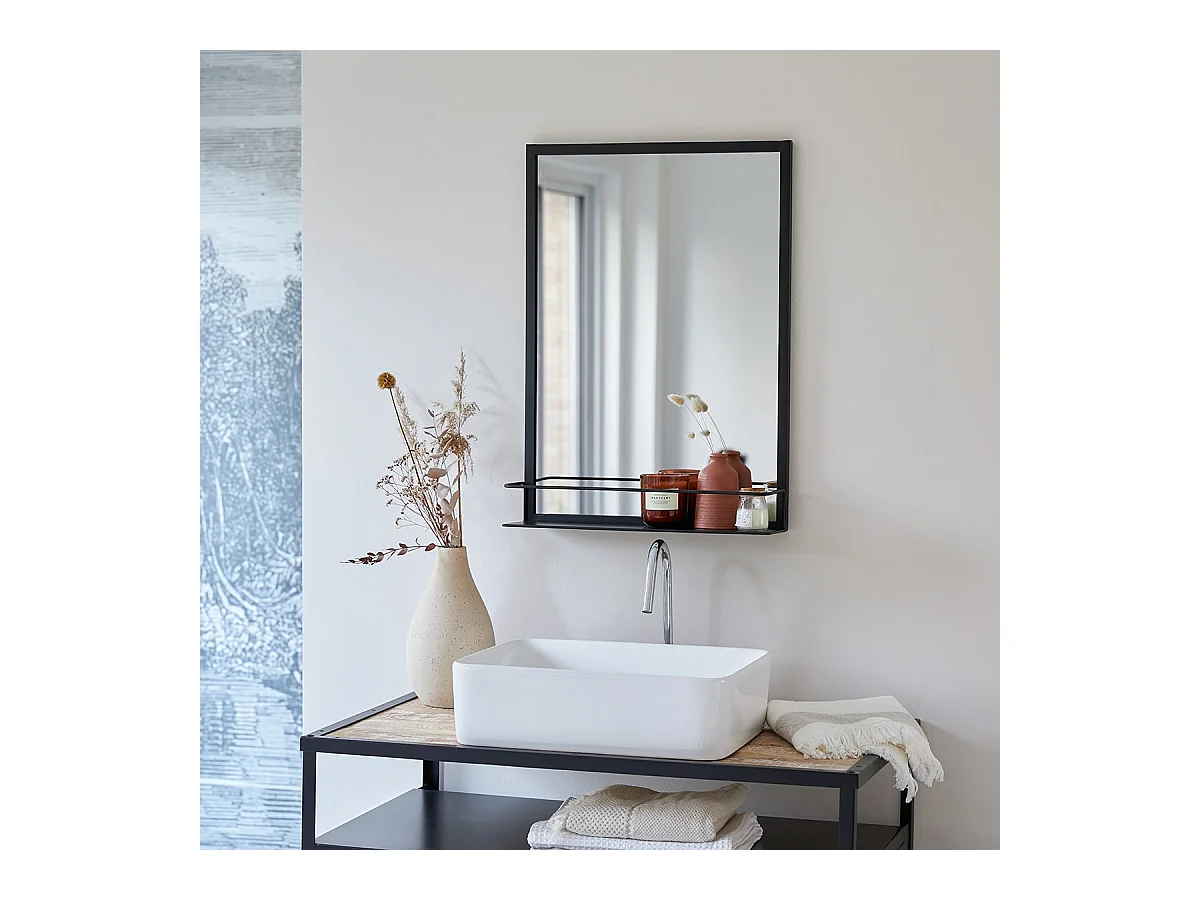 Specchio rettangolare in metallo nero Lison 70x50 cm