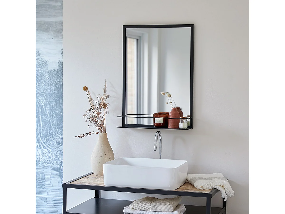 Specchio rettangolare in metallo nero Lison 70x50 cm