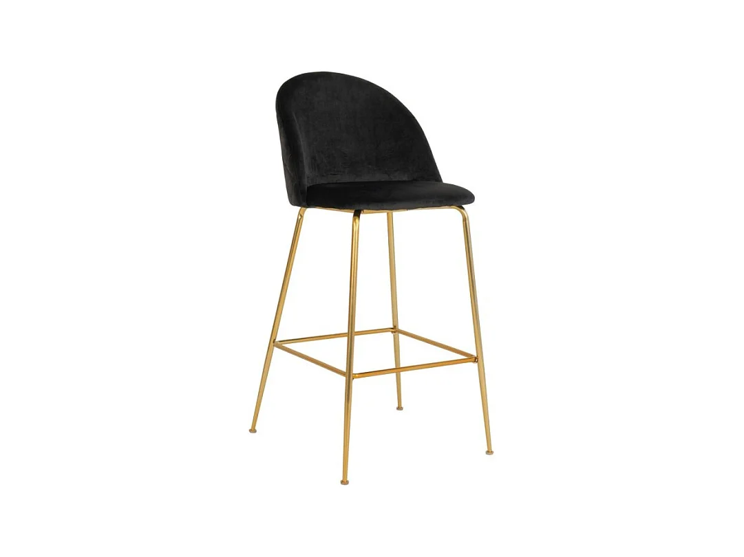 Lot de 2 chaises de bar PINOZ – Confort velours et pieds métal doré-Noir