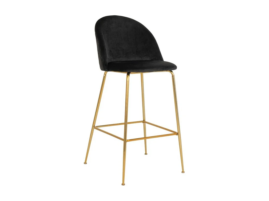 Lot de 2 chaises de bar PINOZ – Confort velours et pieds métal doré-Noir