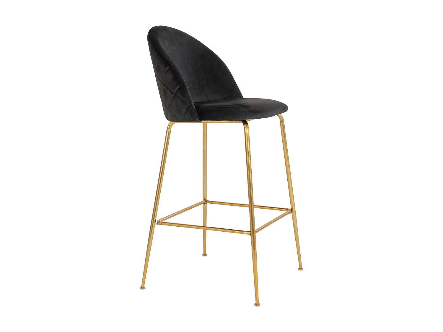 Lot de 2 chaises de bar PINOZ – Confort velours et pieds métal doré-Noir