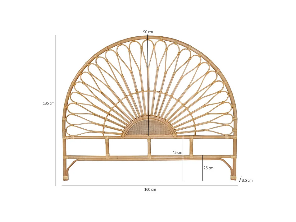 Tête de lit 160 cm ronde en rotin naturel avec cannage - HAZEL