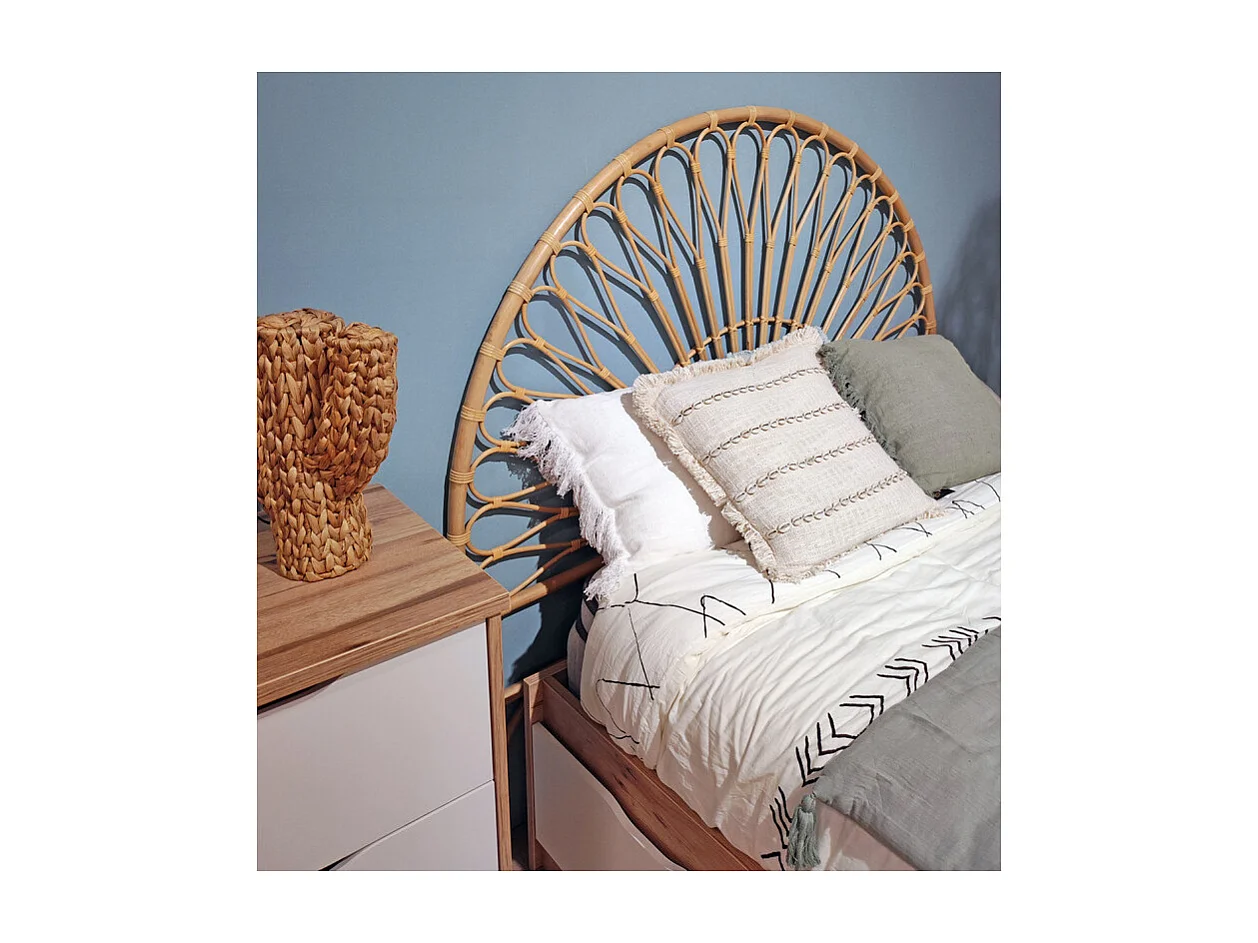 Tête de lit 160 cm ronde en rotin naturel avec cannage - HAZEL