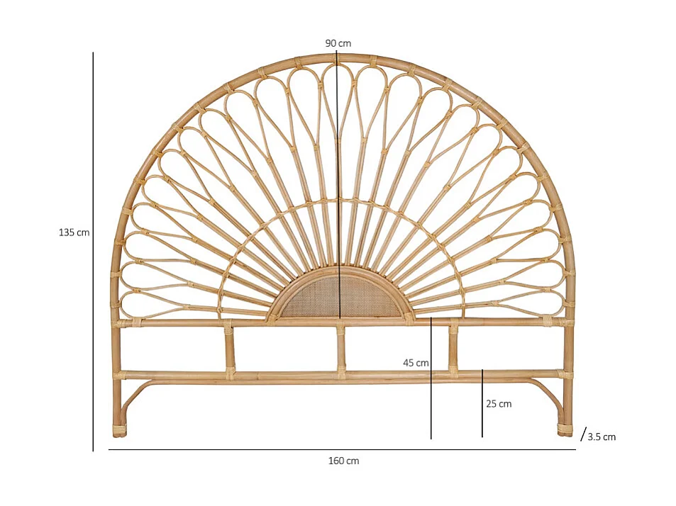 Tête de lit 160 cm ronde en rotin naturel avec cannage - HAZEL