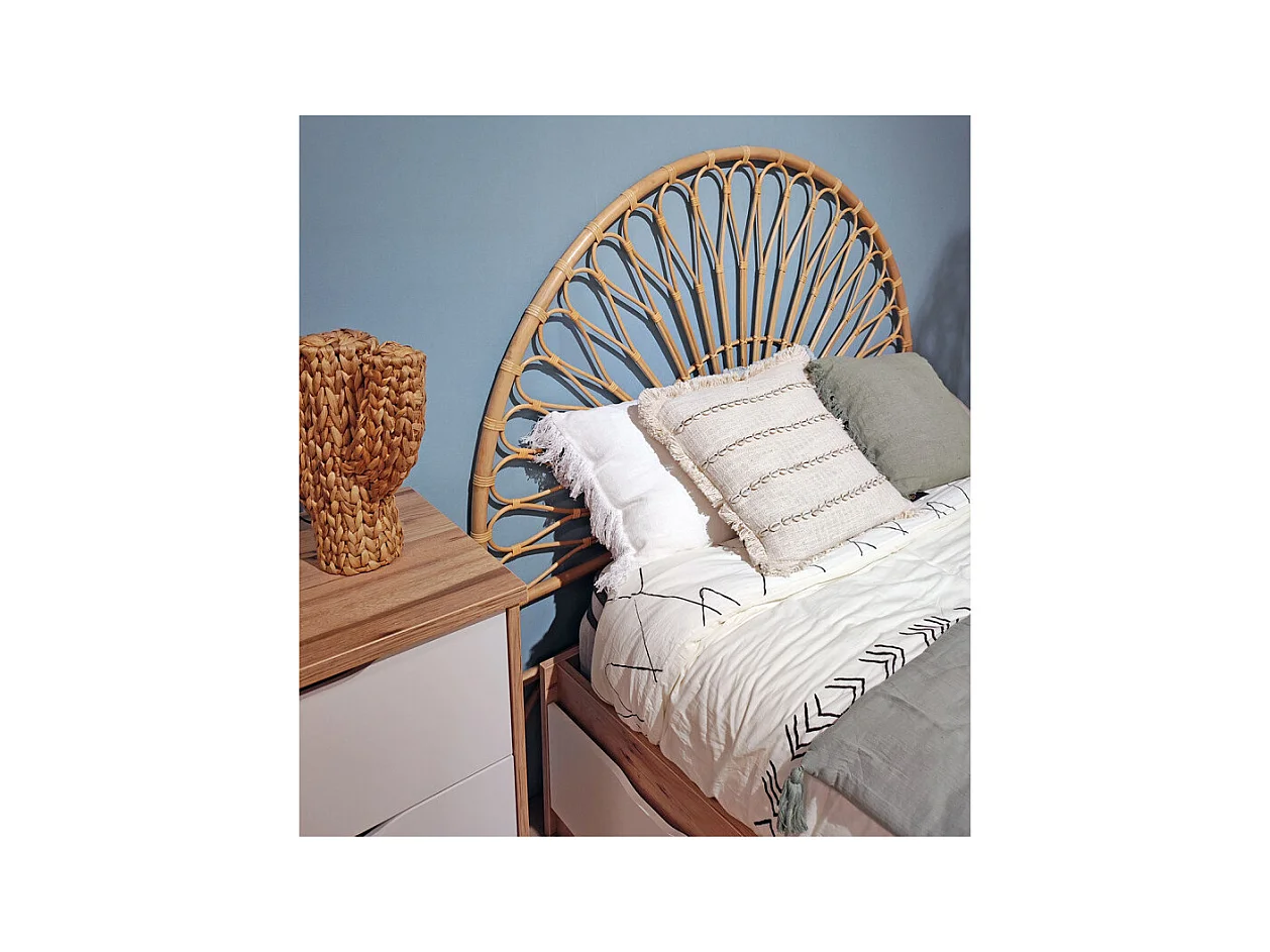 Tête de lit 180 cm ronde en rotin naturel avec cannage - HAZEL