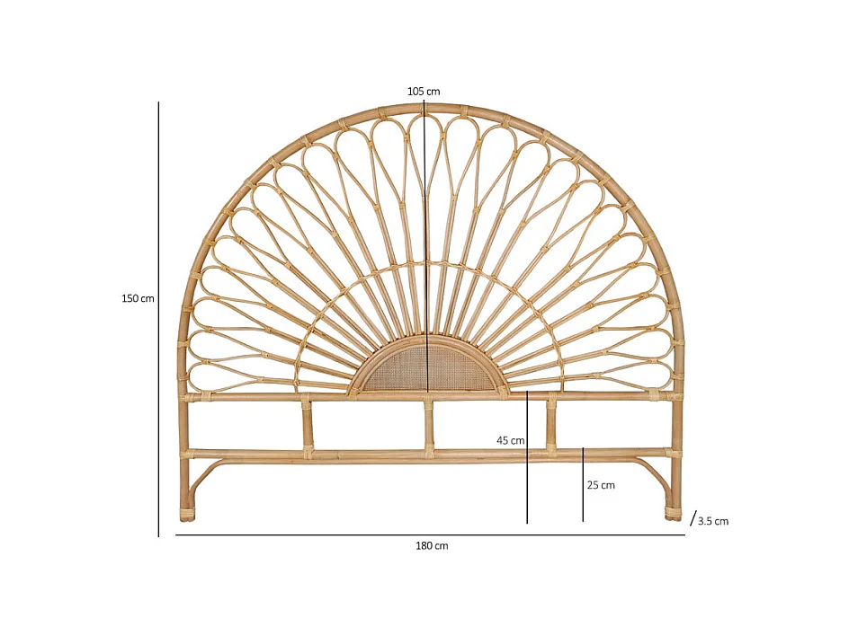 Tête de lit 180 cm ronde en rotin naturel avec cannage - HAZEL