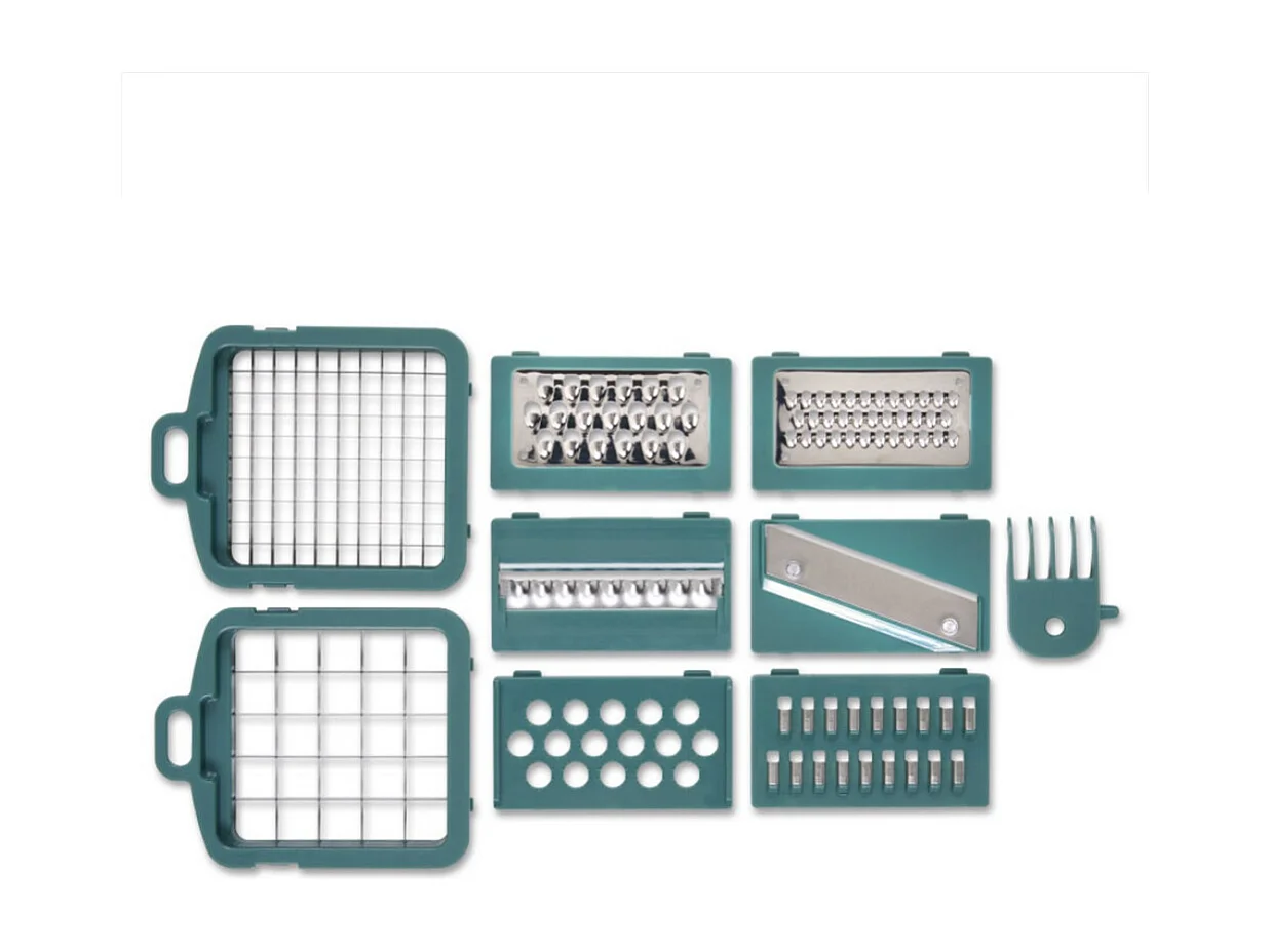 Mandolina multifuncional con 8 cuchillas de acero inoxidable - Recipiente de 1,5 L apto para lavavajillas