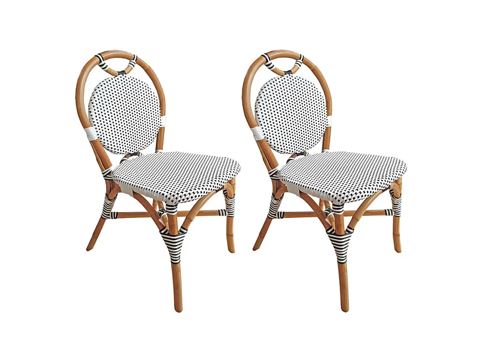 Lot 2 chaises bistrot en rotin naturel cannage noir et blanc - PIGALLE