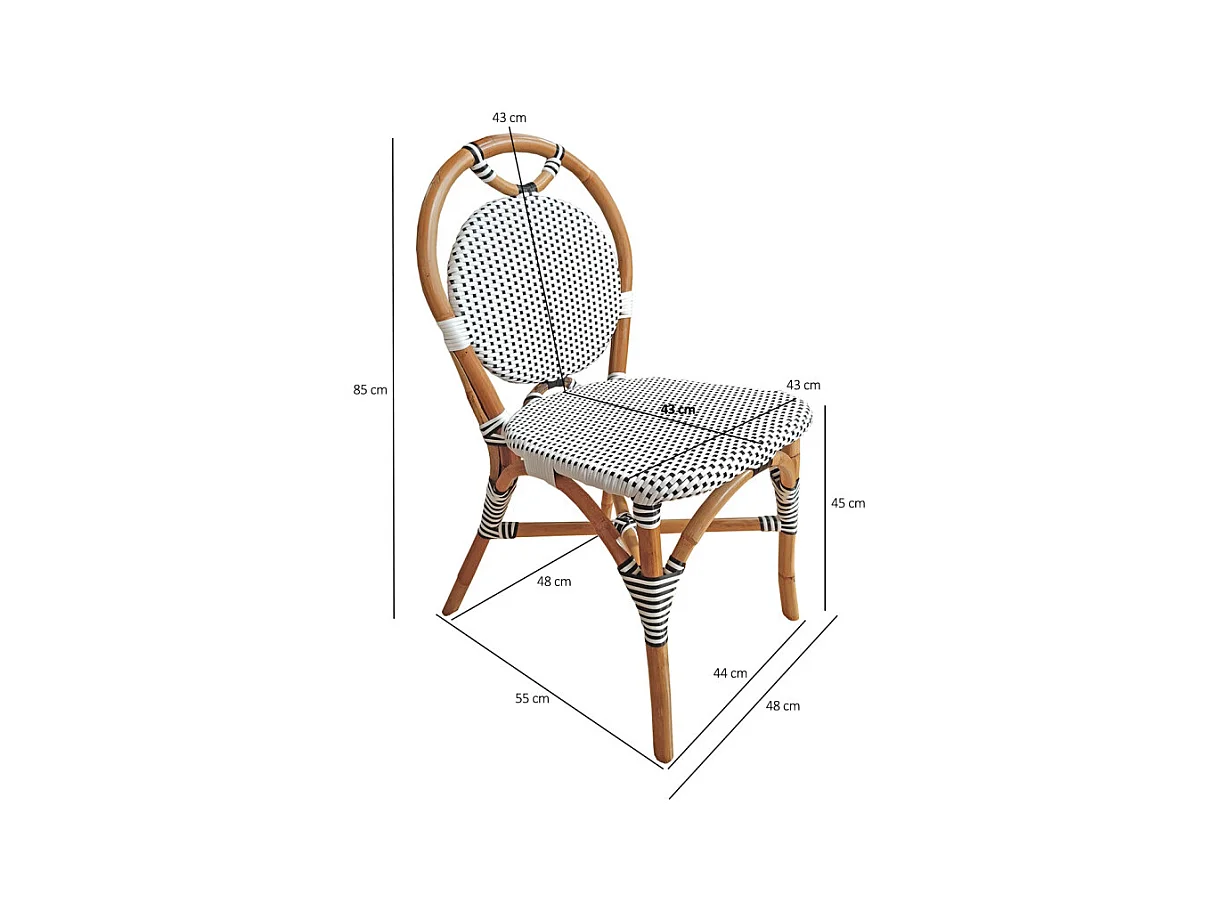 Lot 2 chaises bistrot en rotin naturel cannage noir et blanc - PIGALLE