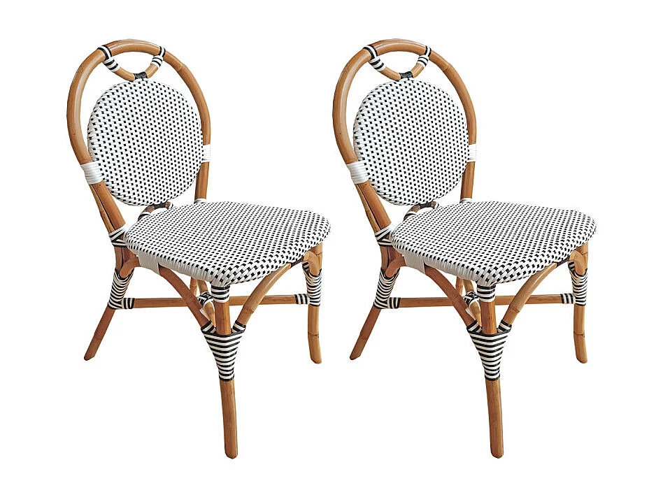 Lot 2 chaises bistrot en rotin naturel cannage noir et blanc - PIGALLE