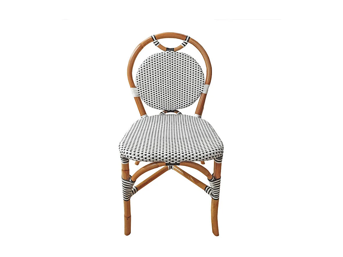 Lot 2 chaises bistrot en rotin naturel cannage noir et blanc - PIGALLE