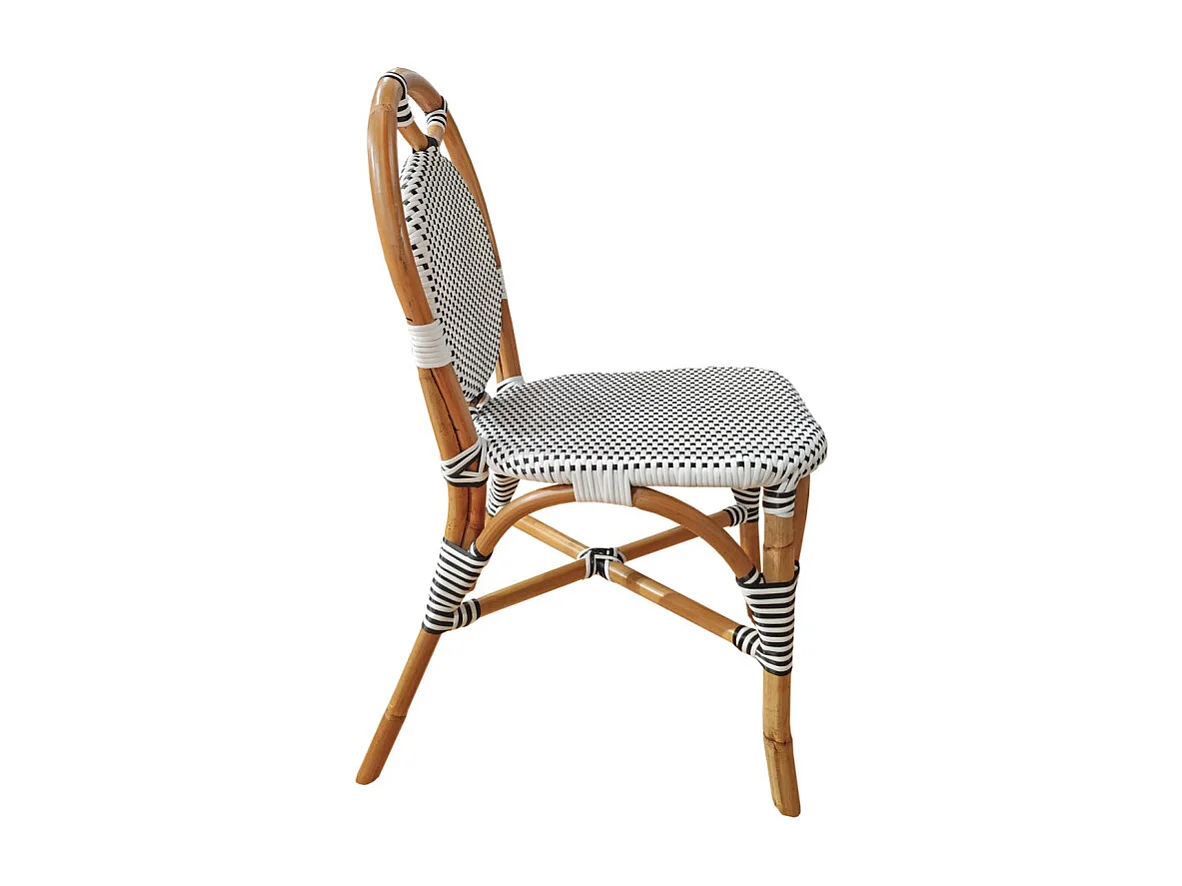 Lot 2 chaises bistrot en rotin naturel cannage noir et blanc - PIGALLE