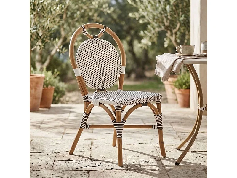 Lot de 2 chaises bistrot empilables en rotin tressage noir et blanc – PIGALLE