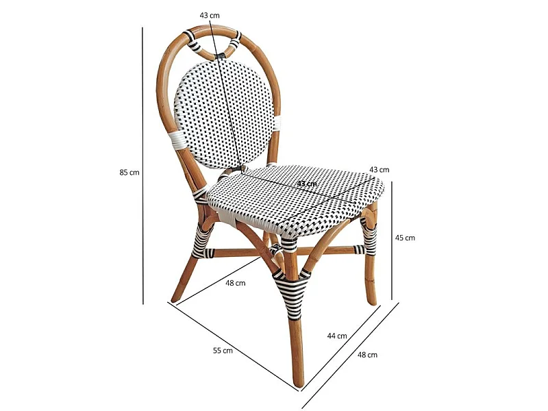 Lot de 2 chaises bistrot empilables en rotin tressage noir et blanc – PIGALLE