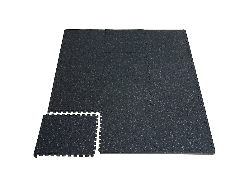 Tapis de Sol à Emboîtement, SucceBuy Tapis de Sol de Salle de Sport, 1.4 cm, 6 Dalles, Dessus en Caoutchouc avec Mousse EVA, Noir et Bleu