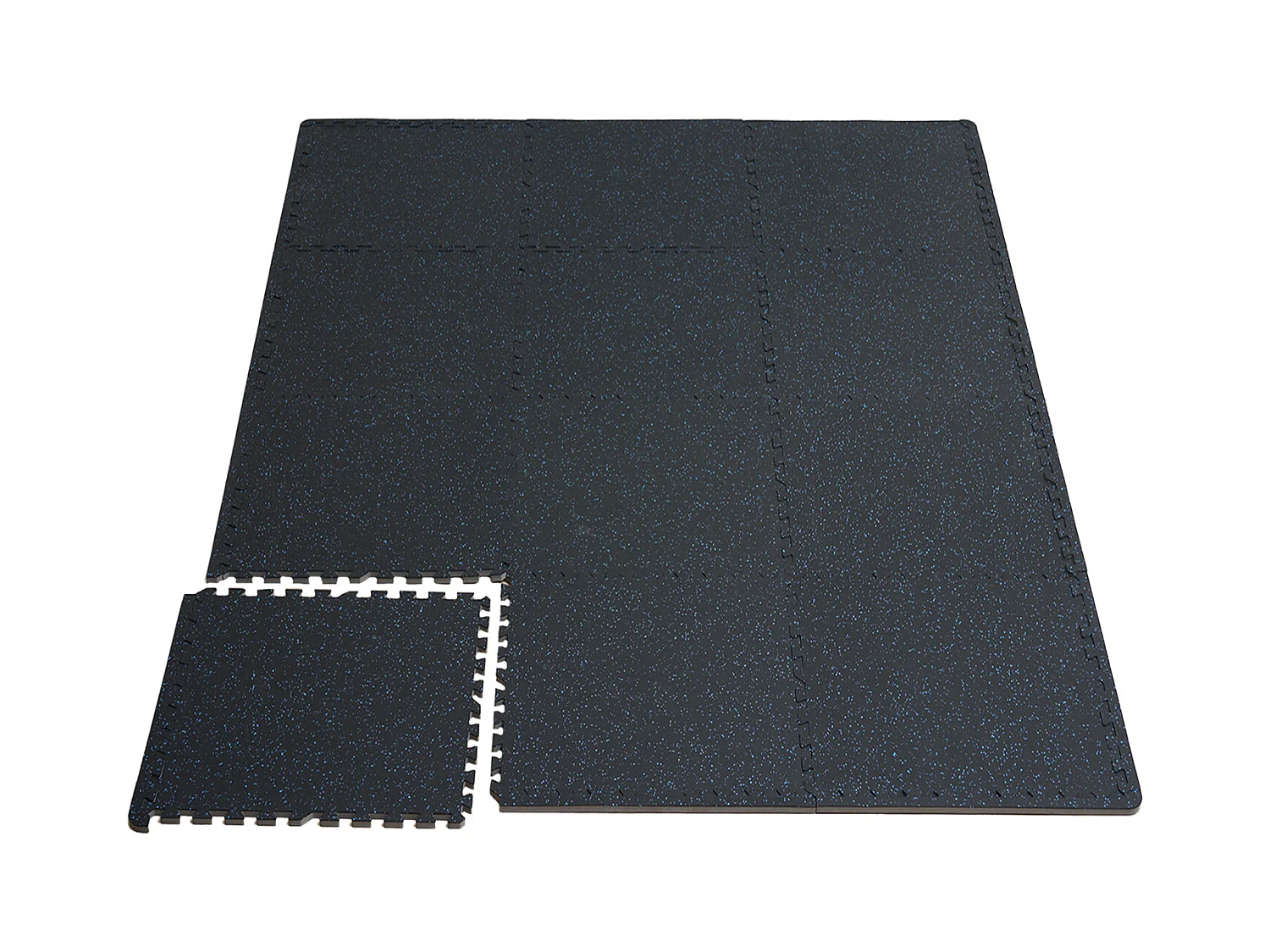 Tapis de Sol à Emboîtement, SucceBuy Tapis de Sol de Salle de Sport, 1.4 cm, 6 Dalles, Dessus en Caoutchouc avec Mousse EVA, Noir et Bleu