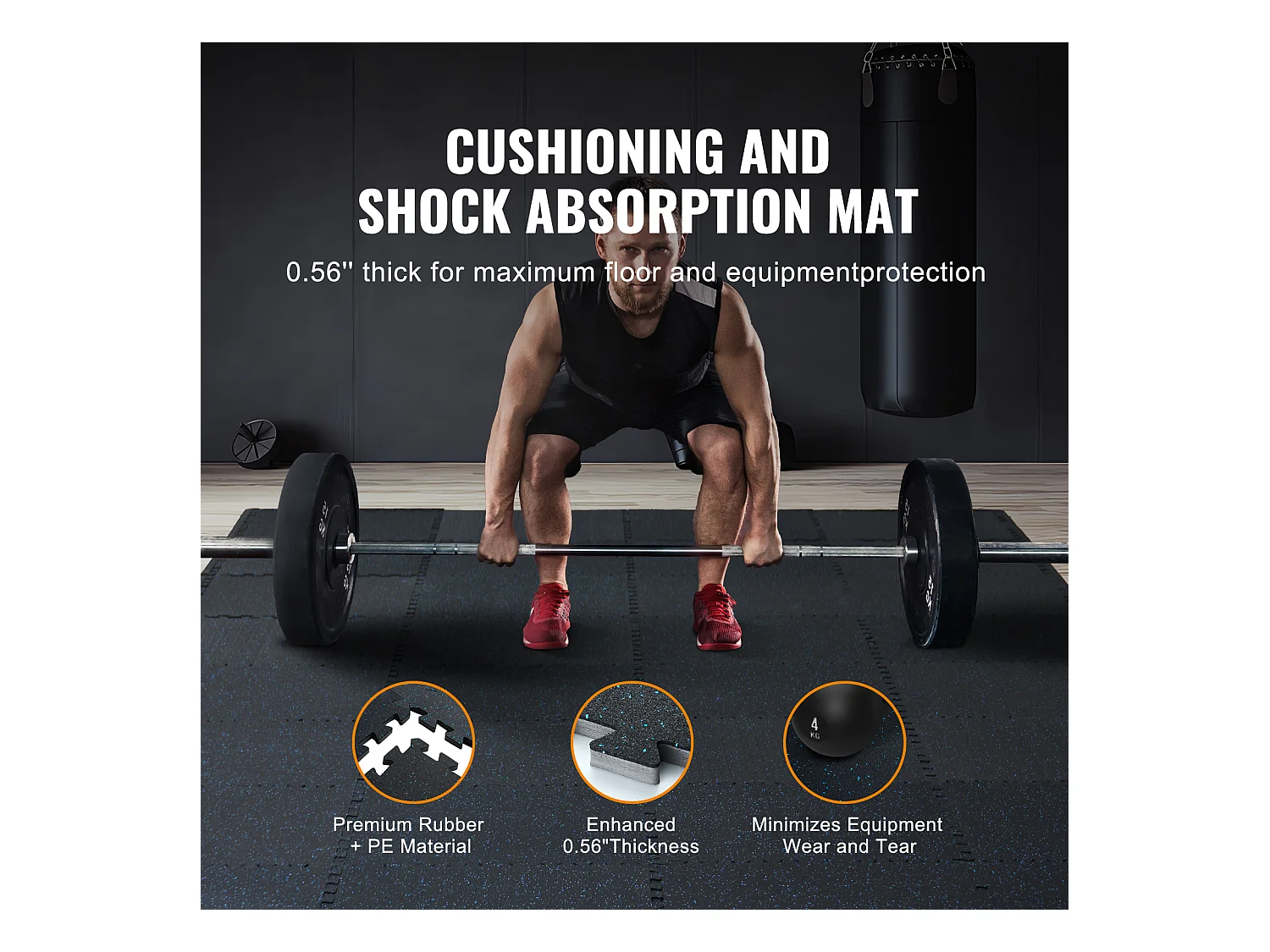 Tapis de Sol à Emboîtement, SucceBuy Tapis de Sol de Salle de Sport, 1.4 cm, 6 Dalles, Dessus en Caoutchouc avec Mousse EVA, Noir et Bleu