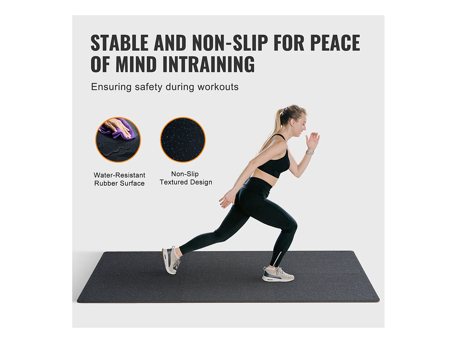 Tapis de Sol à Emboîtement, SucceBuy Tapis de Sol de Salle de Sport de 1.4 cm d'Épaisseur, 25 Carreaux, Dessus en Caoutchouc, Noir et Bleu