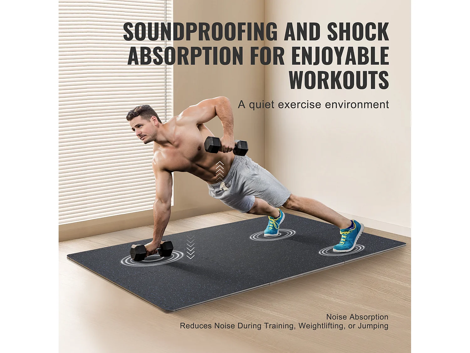 Tapis de Sol à Emboîtement, SucceBuy Tapis de Sol de Salle de Sport de 1.4 cm d'Épaisseur, 25 Carreaux, Dessus en Caoutchouc, Noir et Bleu