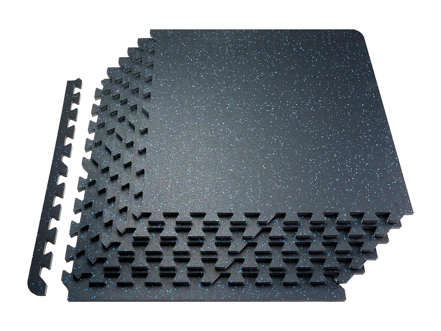 Tapis de Sol à Emboîtement, SucceBuy Tapis de Sol de Salle de Sport de 1.4 cm d'Épaisseur, 25 Carreaux, Dessus en Caoutchouc, Noir et Bleu