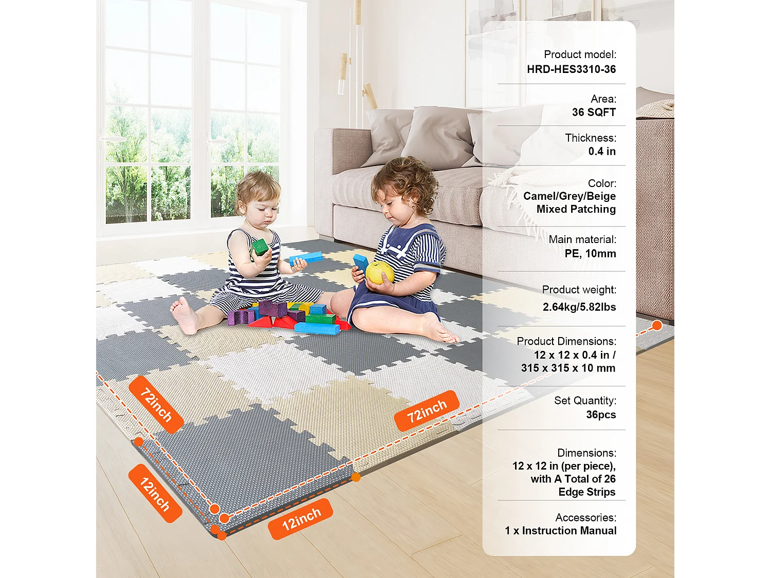 Tapis de Sol à Emboîtement, SucceBuy Tapis de Jeu Puzzle en Mousse pour Enfants, 1 cm, 36 Pièces de Tuiles Souples EVA Emboîtables