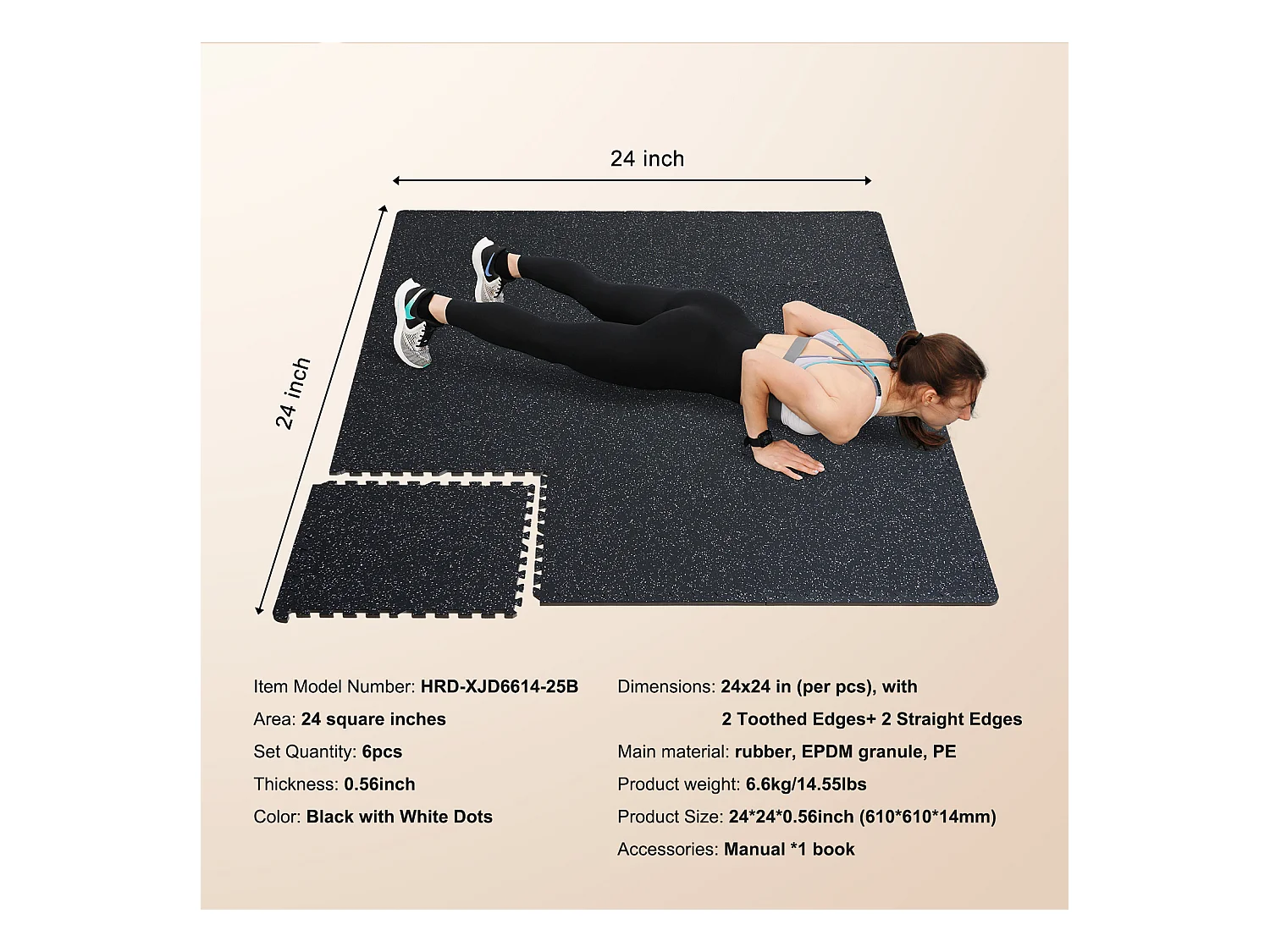 Tapis de Sol à Emboîtement, SucceBuy Tapis de Sol de Salle de Sport de 1.4 cm d'Épaisseur, 6 Carreaux en Mousse EVA, Noir et Blanc