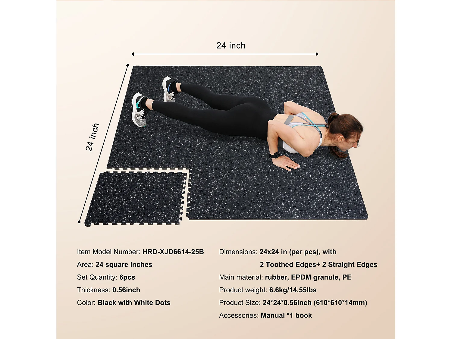 Tapis de Sol à Emboîtement, SucceBuy Tapis de Sol de Salle de Sport de 1.4 cm d'Épaisseur, 6 Carreaux en Mousse EVA, Noir et Blanc