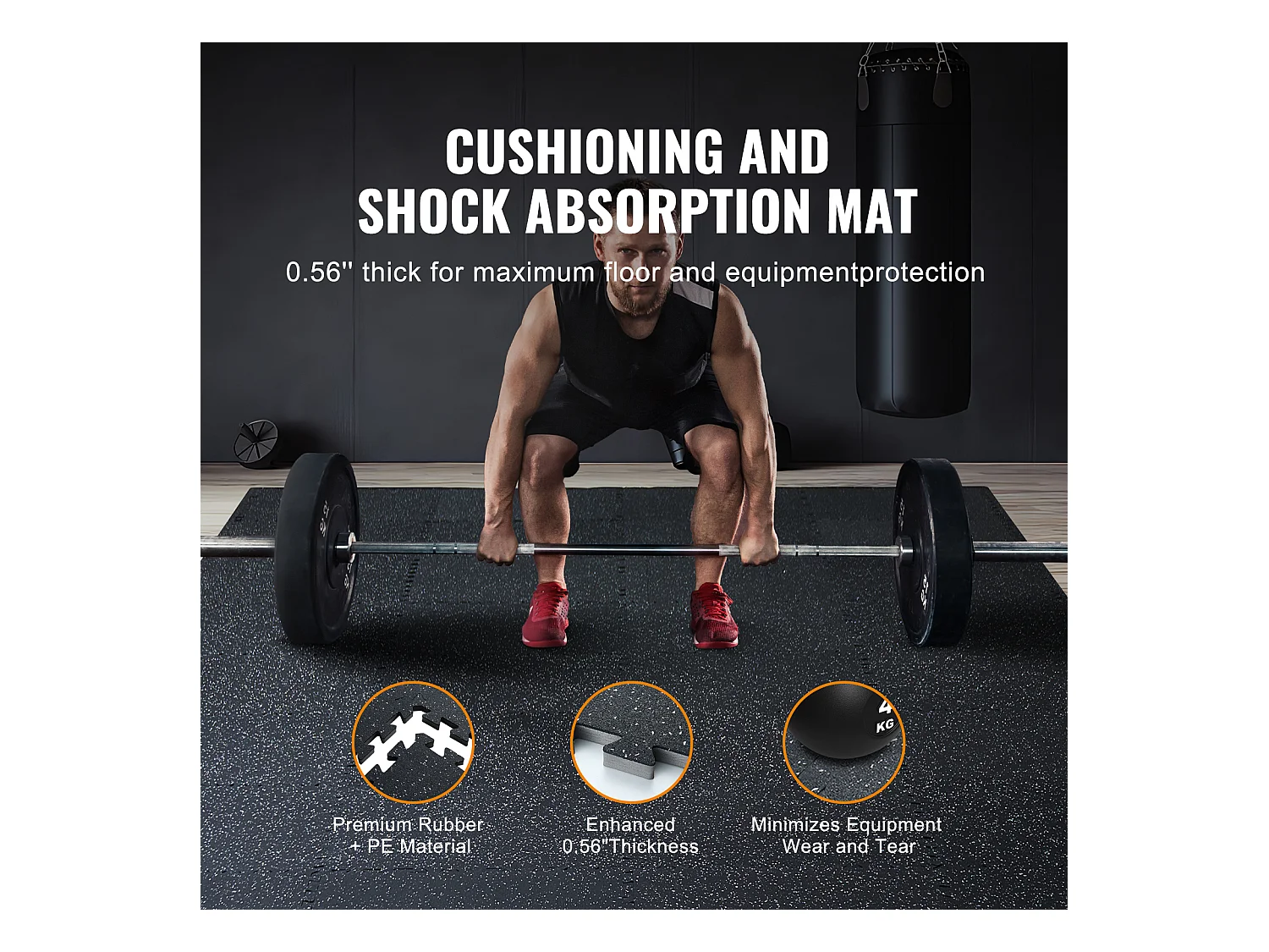 Tapis de Sol à Emboîtement, SucceBuy Tapis de Sol de Salle de Sport de 1.4 cm d'Épaisseur, 12 Carreaux, Dessus en Caoutchouc, Noir et Blanc