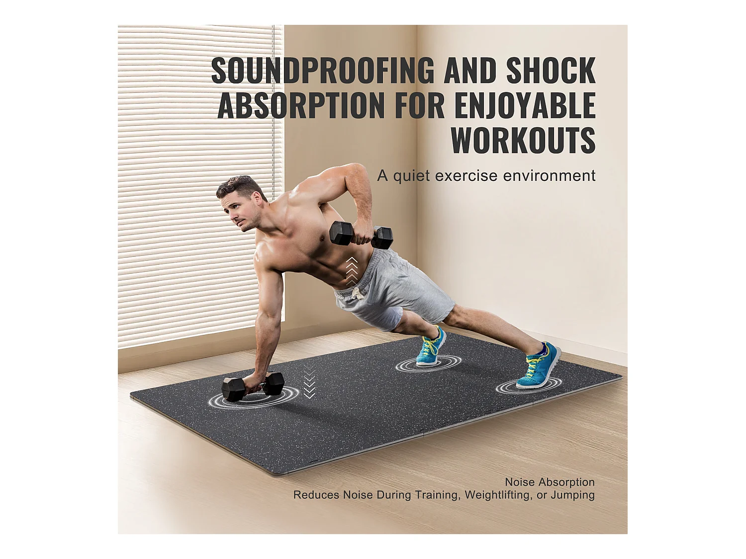 Tapis de Sol à Emboîtement, SucceBuy Tapis de Sol de Salle de Sport de 1.4 cm d'Épaisseur, 12 Carreaux, Dessus en Caoutchouc, Noir et Blanc