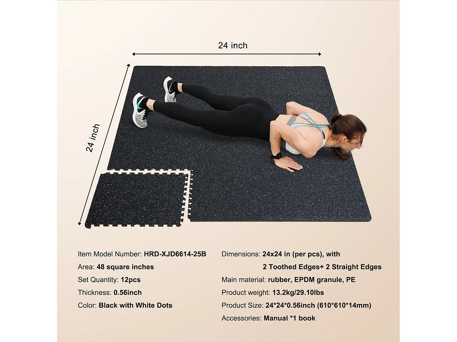 Tapis de Sol à Emboîtement, SucceBuy Tapis de Sol de Salle de Sport de 1.4 cm d'Épaisseur, 12 Carreaux, Dessus en Caoutchouc, Noir et Blanc