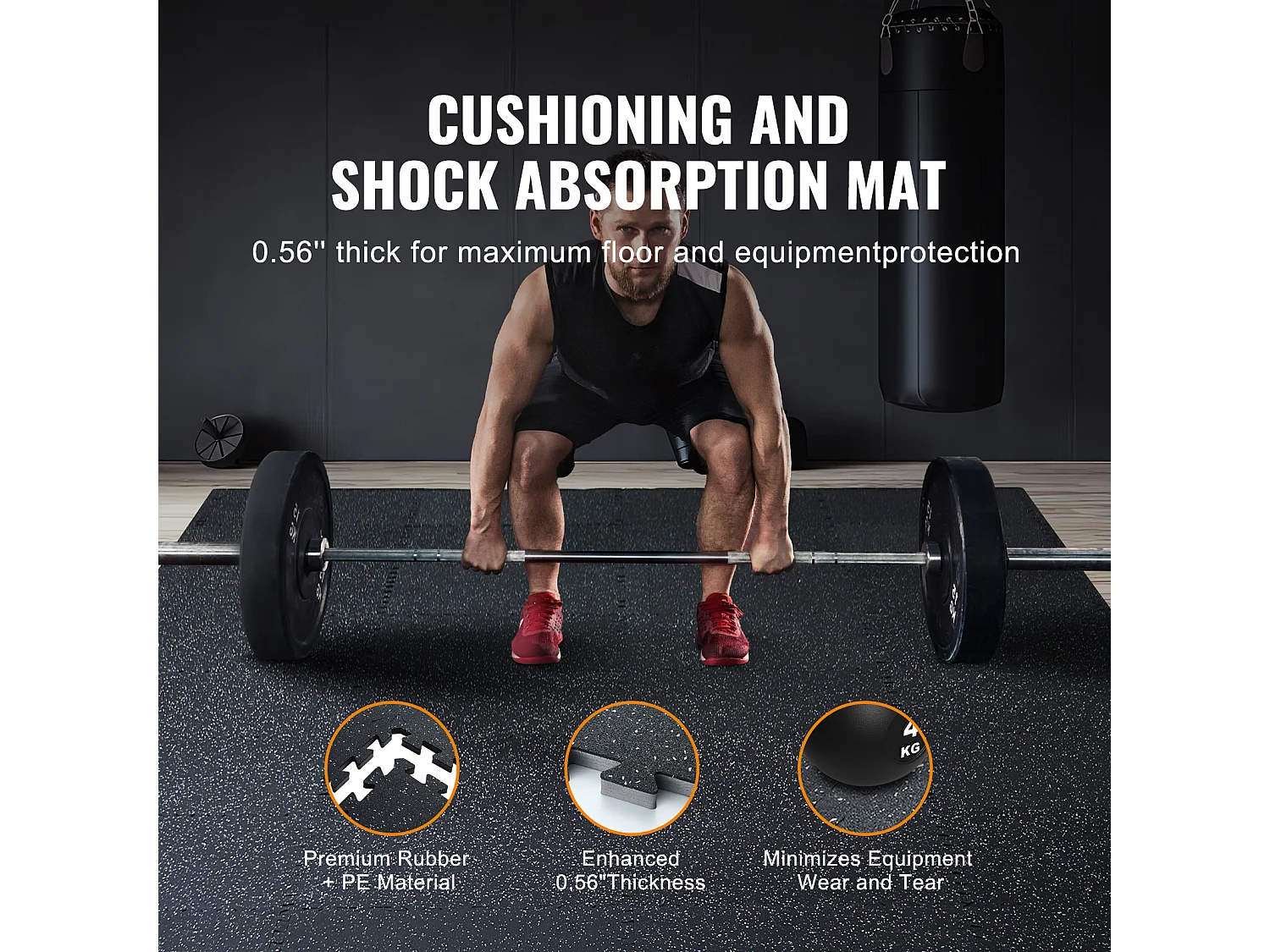 Tapis de Sol à Emboîtement, SucceBuy Tapis de Sol de Salle de Sport de 1.4 cm d'Épaisseur, 12 Carreaux, Dessus en Caoutchouc, Noir et Blanc